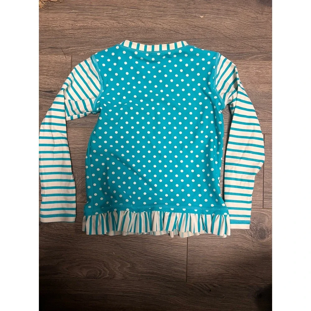 Ruffle Butts Rash Guard Size 5 Blue And White Polka Dots With Ruffled‎ Bottom